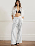 Pantalon large en lin-Blanc