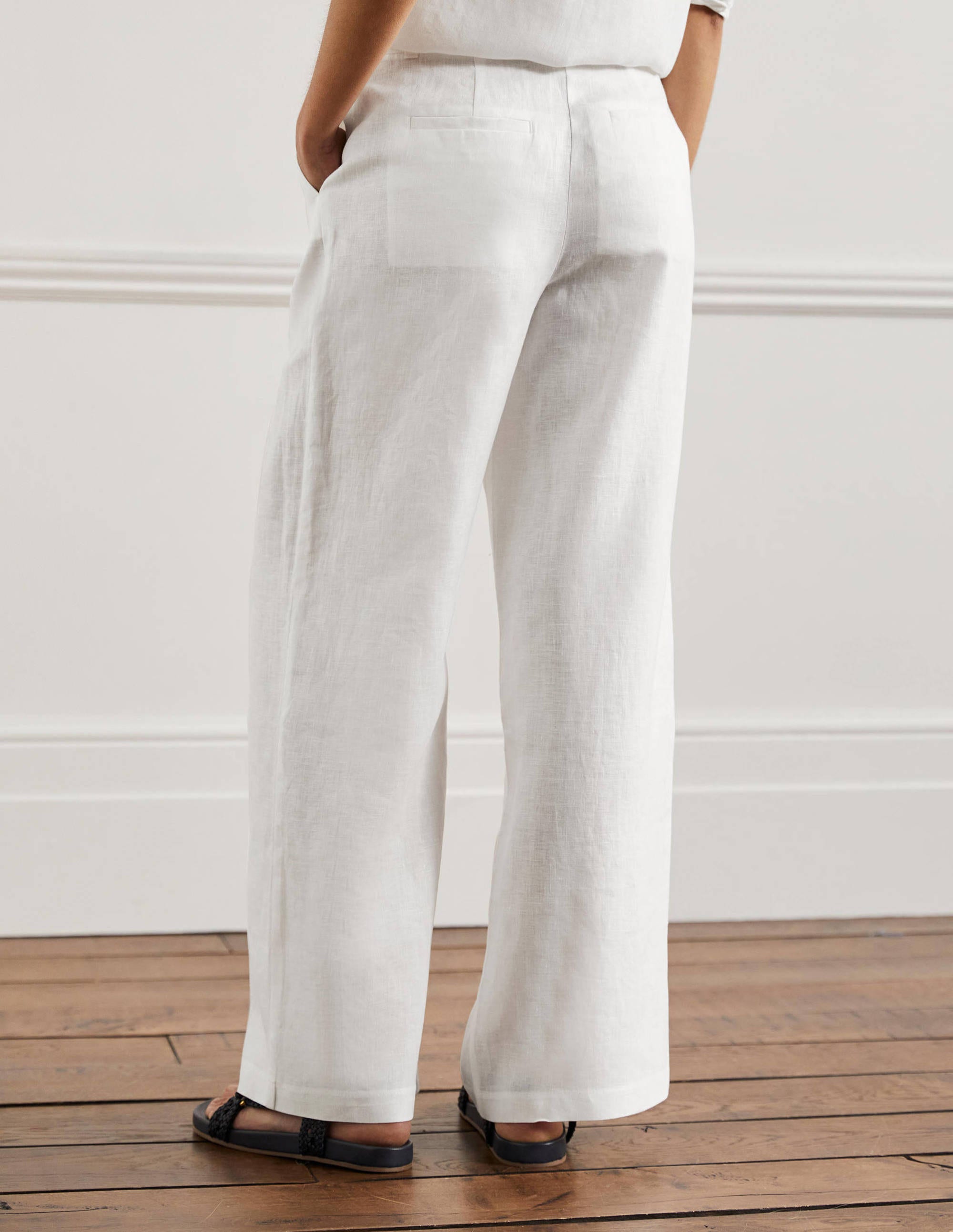 Pantalon large en lin-Blanc - Image 3