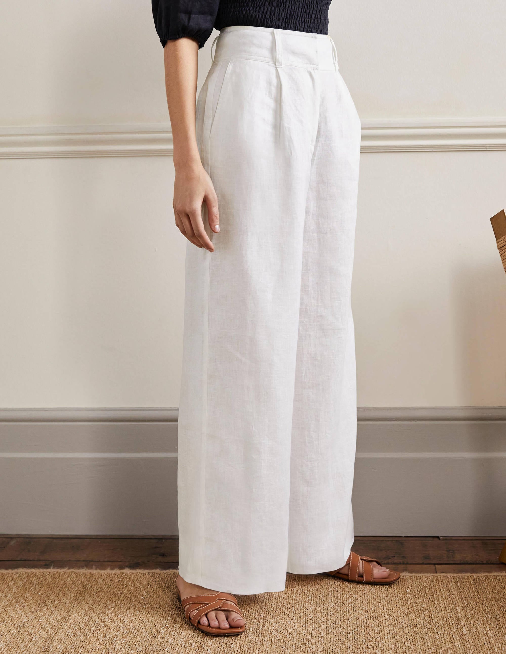 Pantalon large en lin-Blanc - Image 5