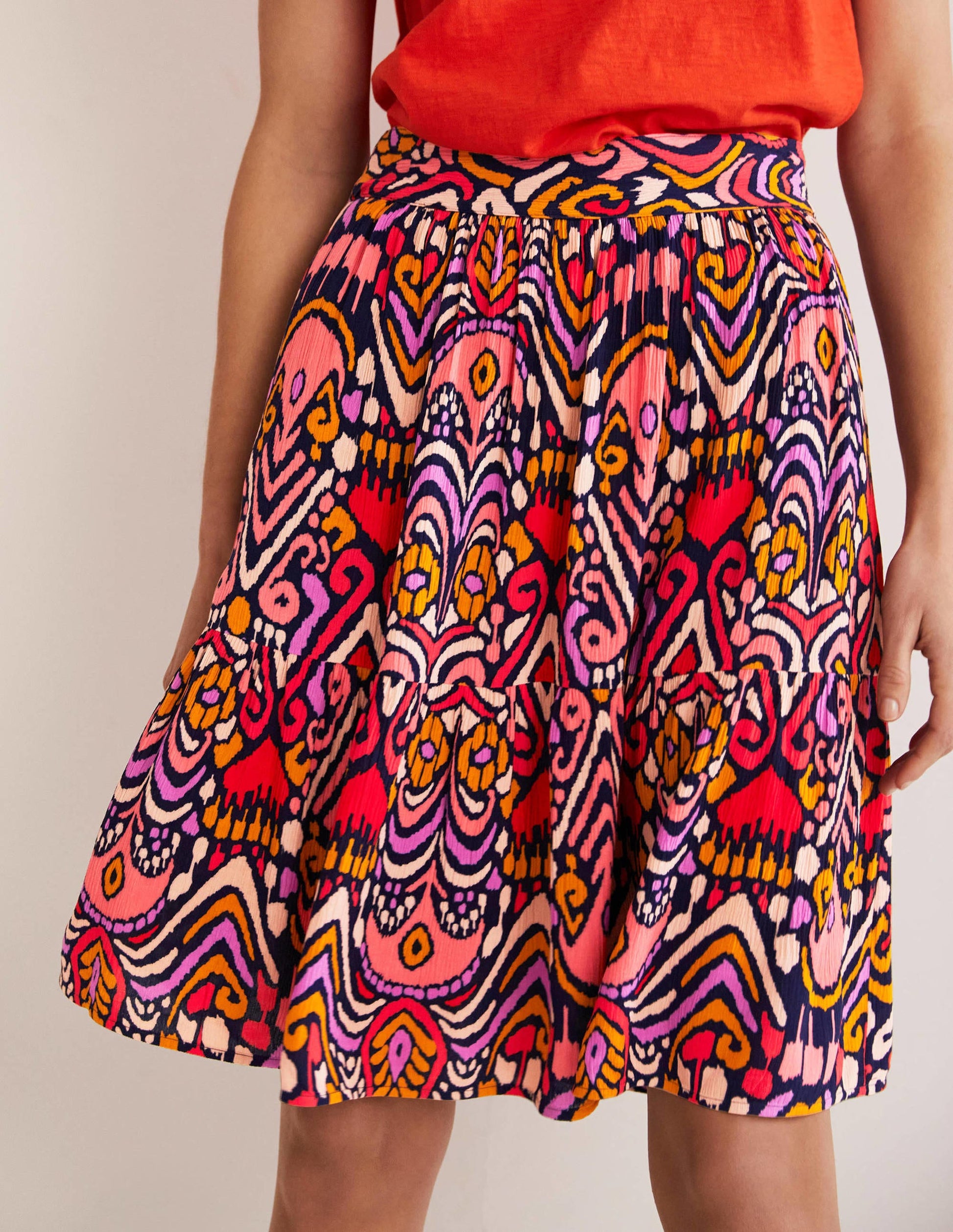 Grace Crinkle Mini Skirt-French Navy, Ikat Charm-3