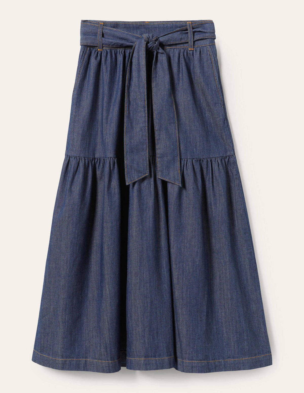 Gestufter Midirock mit Gürtel-Mittleres Vintageblau, Denim - Image 6