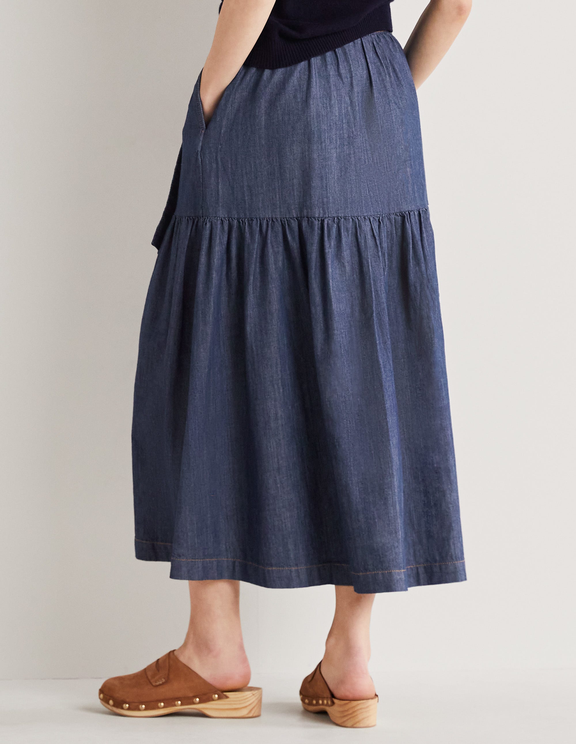 Gestufter Midirock mit Gürtel-Mittleres Vintageblau, Denim - Image 3