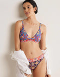 Haut de bikini col V Arezzo-Bleu marine foncé, motif Bloomsbury
