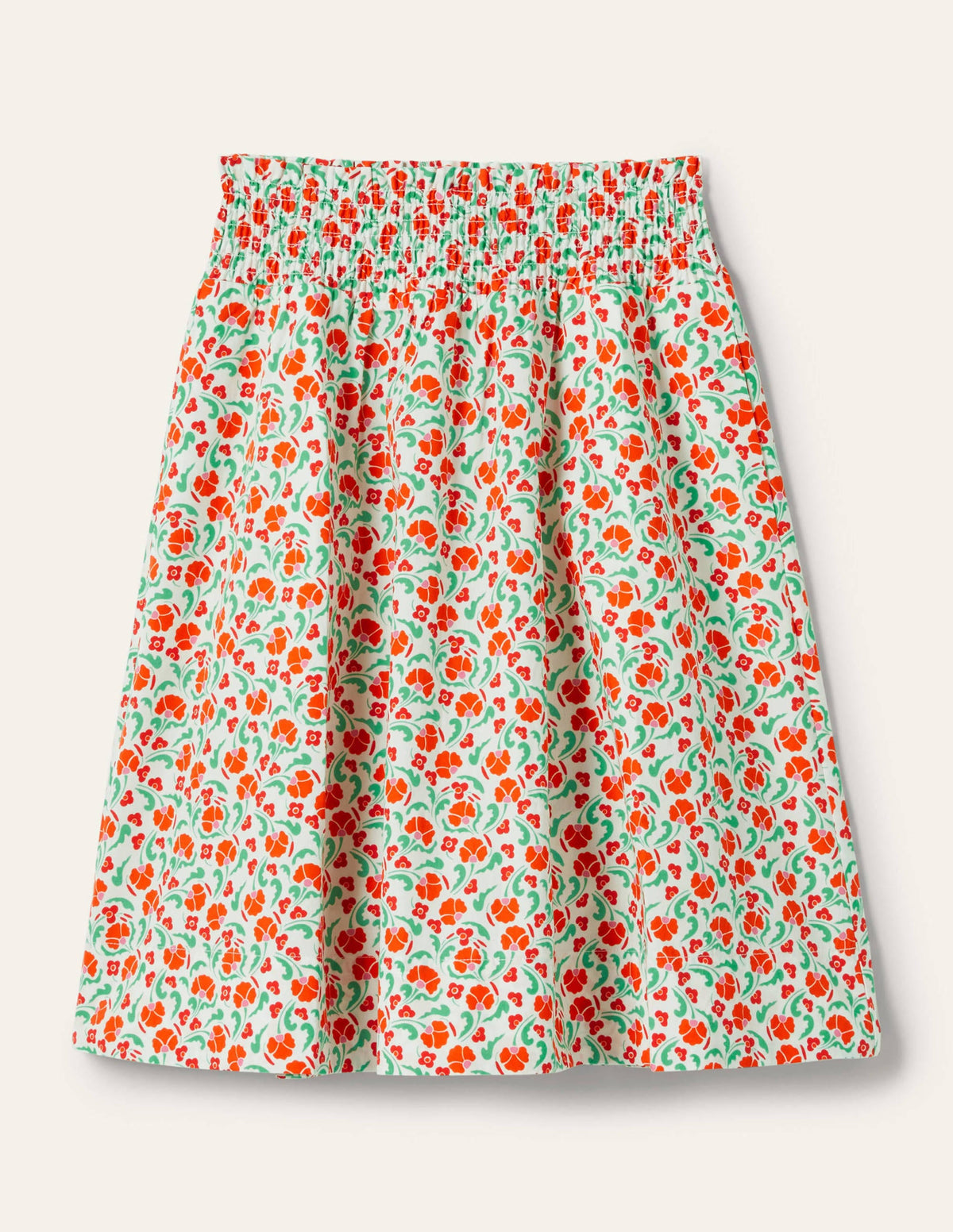 Baumwollrock mit geraffter Taille-Kräftiges Papayaorange, Zarte Knospen - Image 6