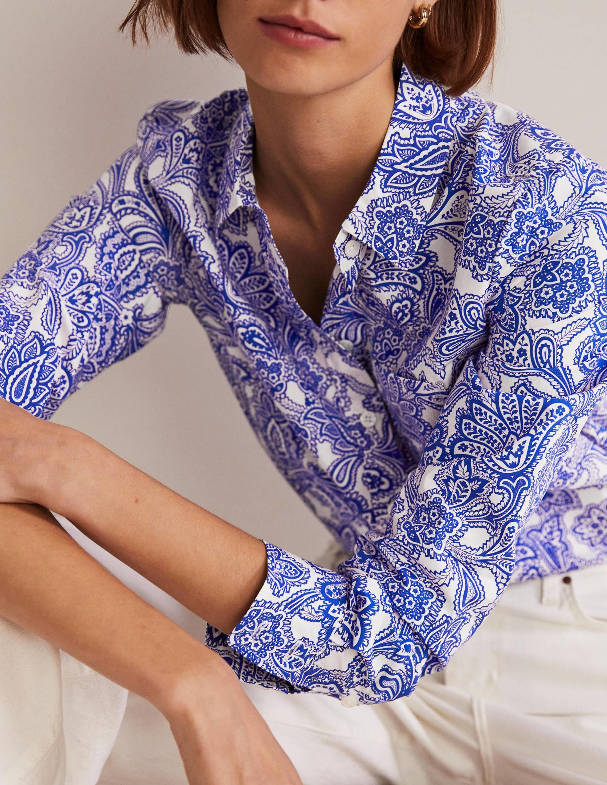 Klassisches Baumwollhemd-Meeresblau, Paisley-Knospen-2