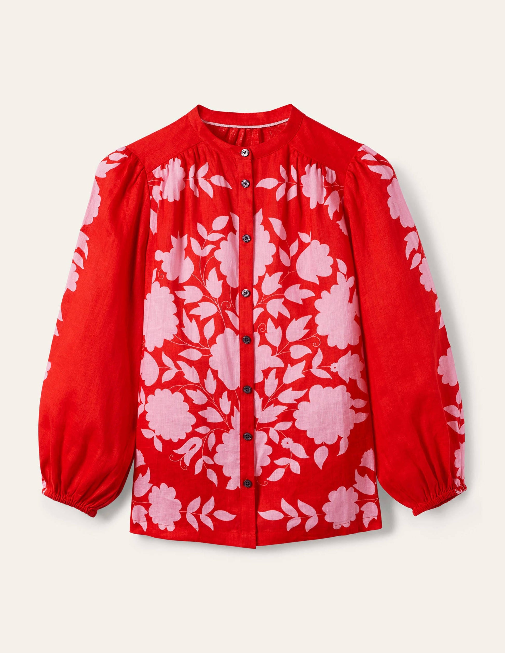 Blouse Becky manches longues en lin-Rouge dragon, motif Wildflower Prairie-5