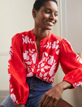 Blouse Becky manches longues en lin-Rouge dragon, motif Wildflower Prairie