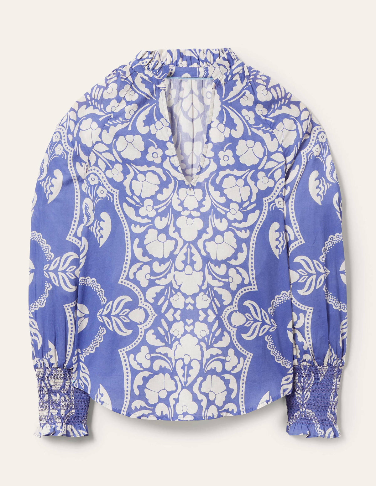 Gemustertes Oberteil mit gesmokten Bündchen-Glockenblumenblau, Blumenmuster - Image 6