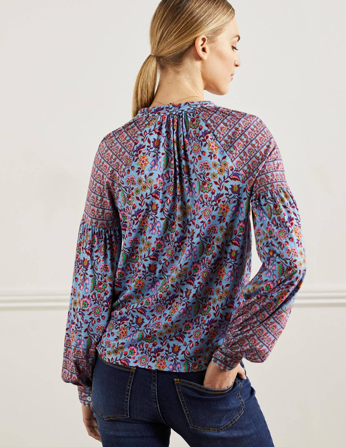 Gemustertes Jerseyhemd-Graublau, Orientalische Wiese-3