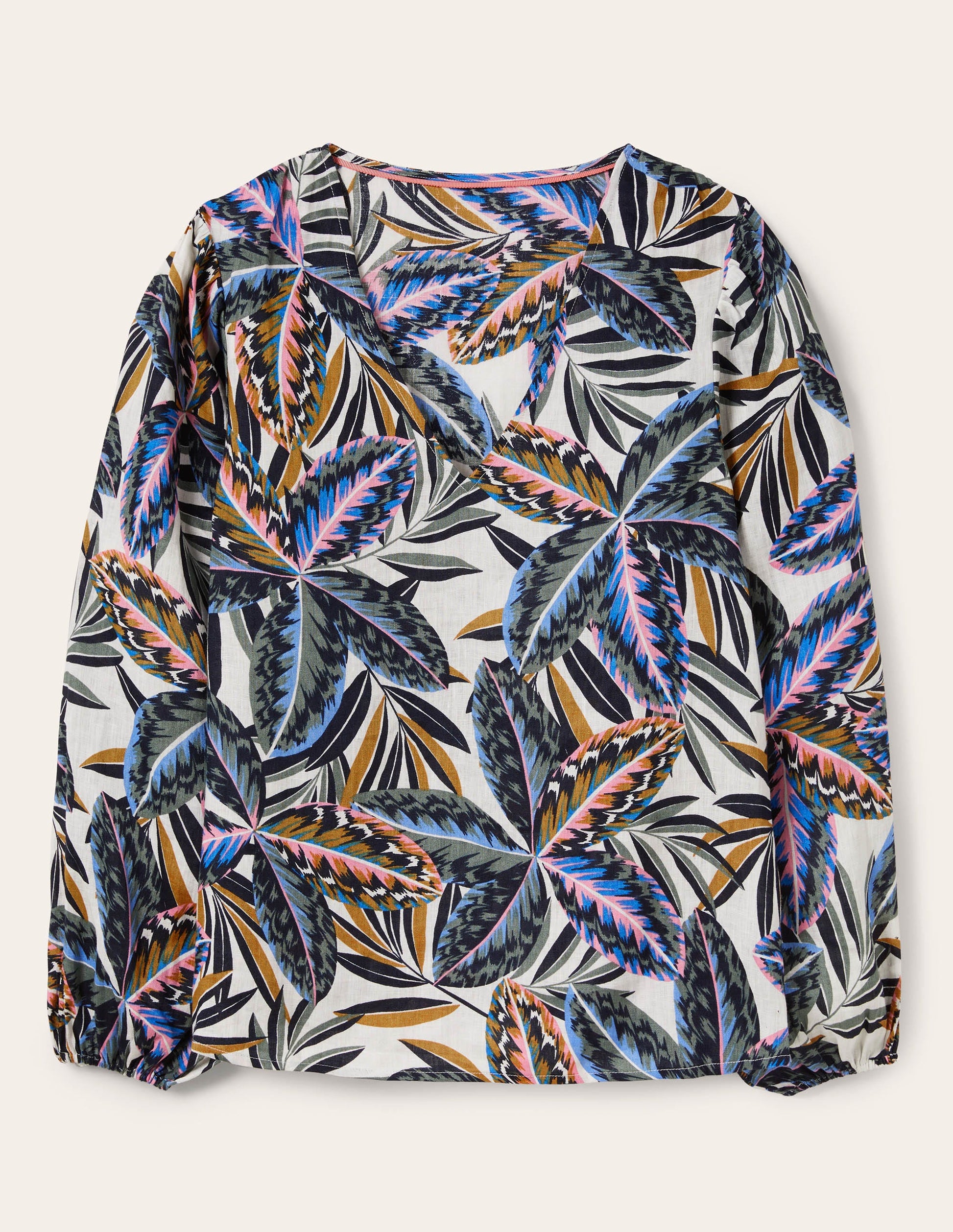 Top col V en lin-Multi, motif Exotic Leaves-5