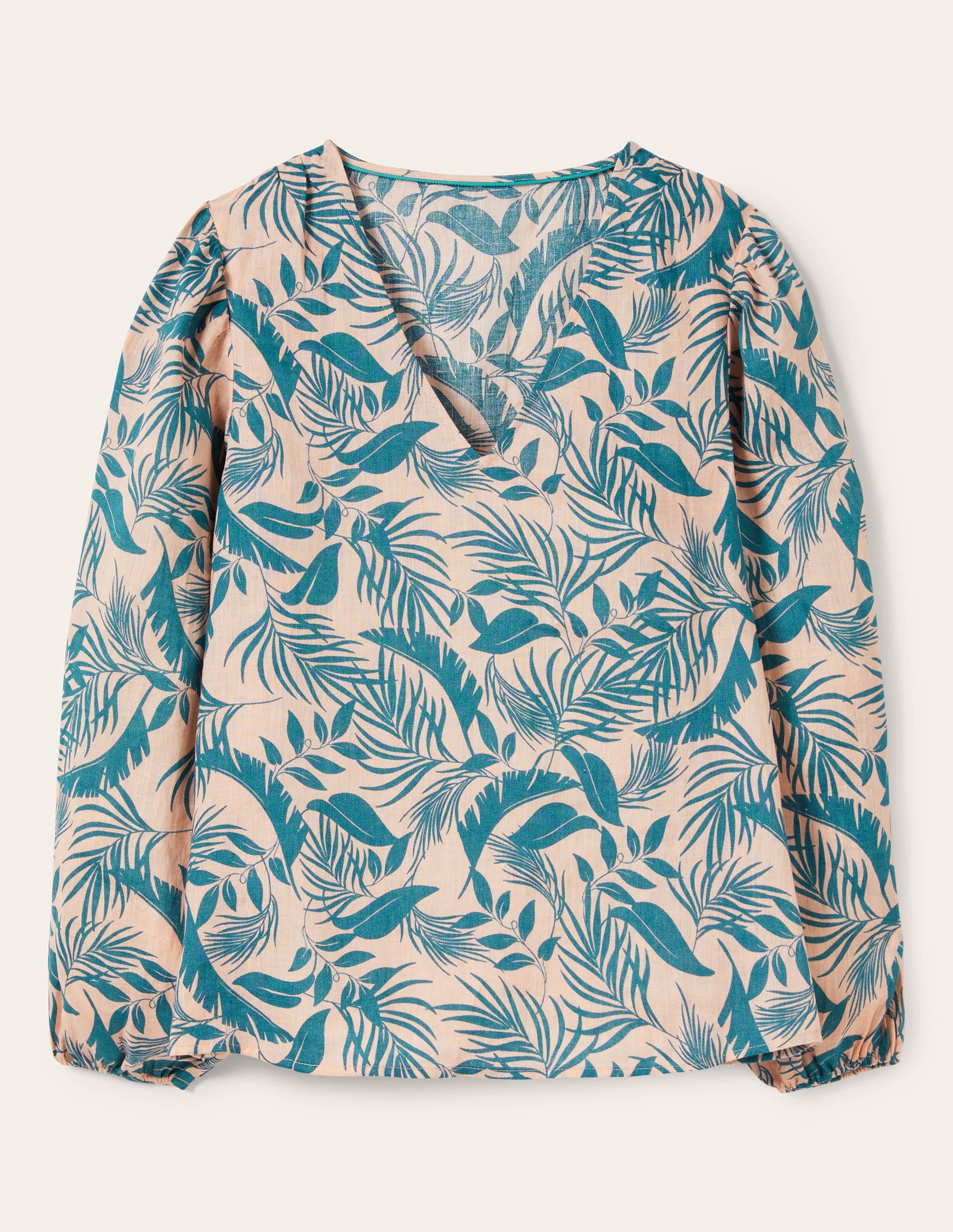 Top col V en lin-Milkshake, feuillage tropical - Image 4