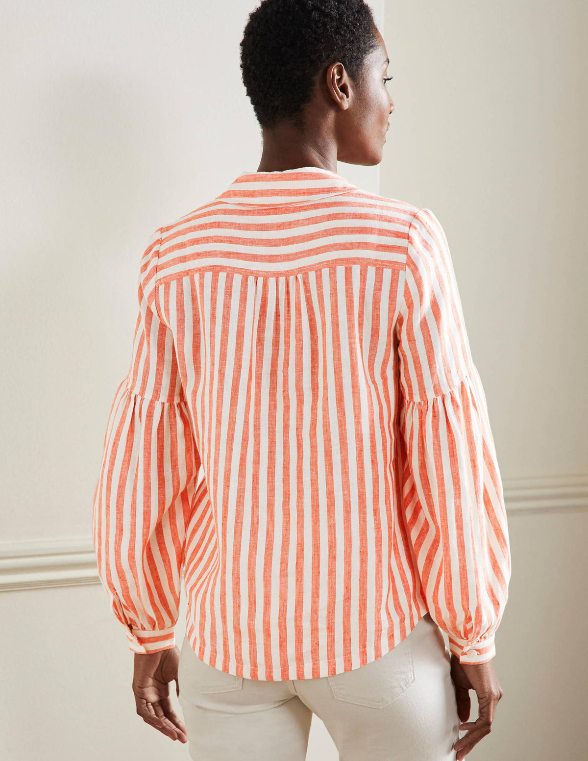 Anna Leinenhemd mit Blousonärmeln-Papayaorange/Naturweiß, Gestreift - Image 3