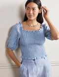 Carrie Gesmoktes Leinenoberteil-Faux-Uni