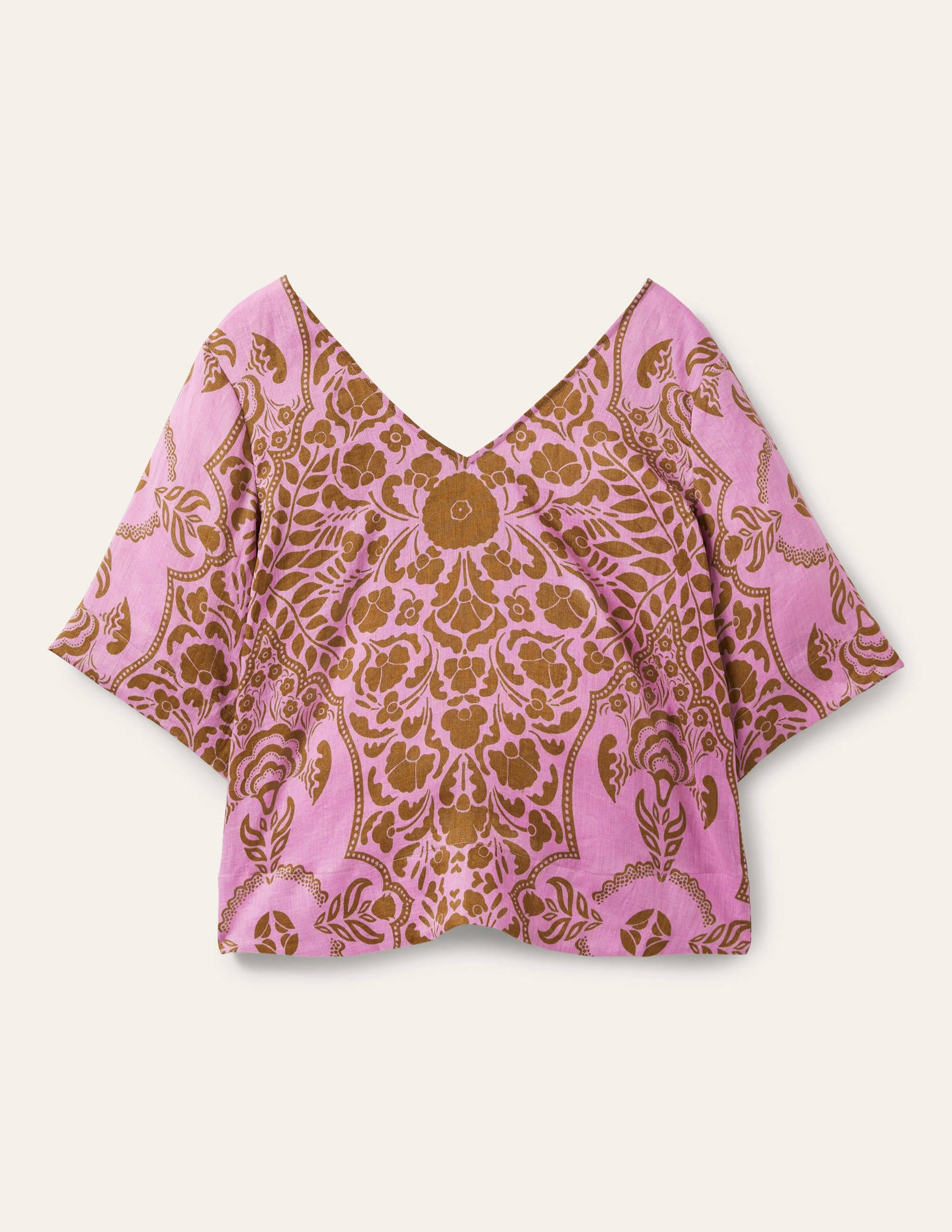 Leinenoberteil mit weiten Ärmeln-Violett, Blumenmuster - Image 6