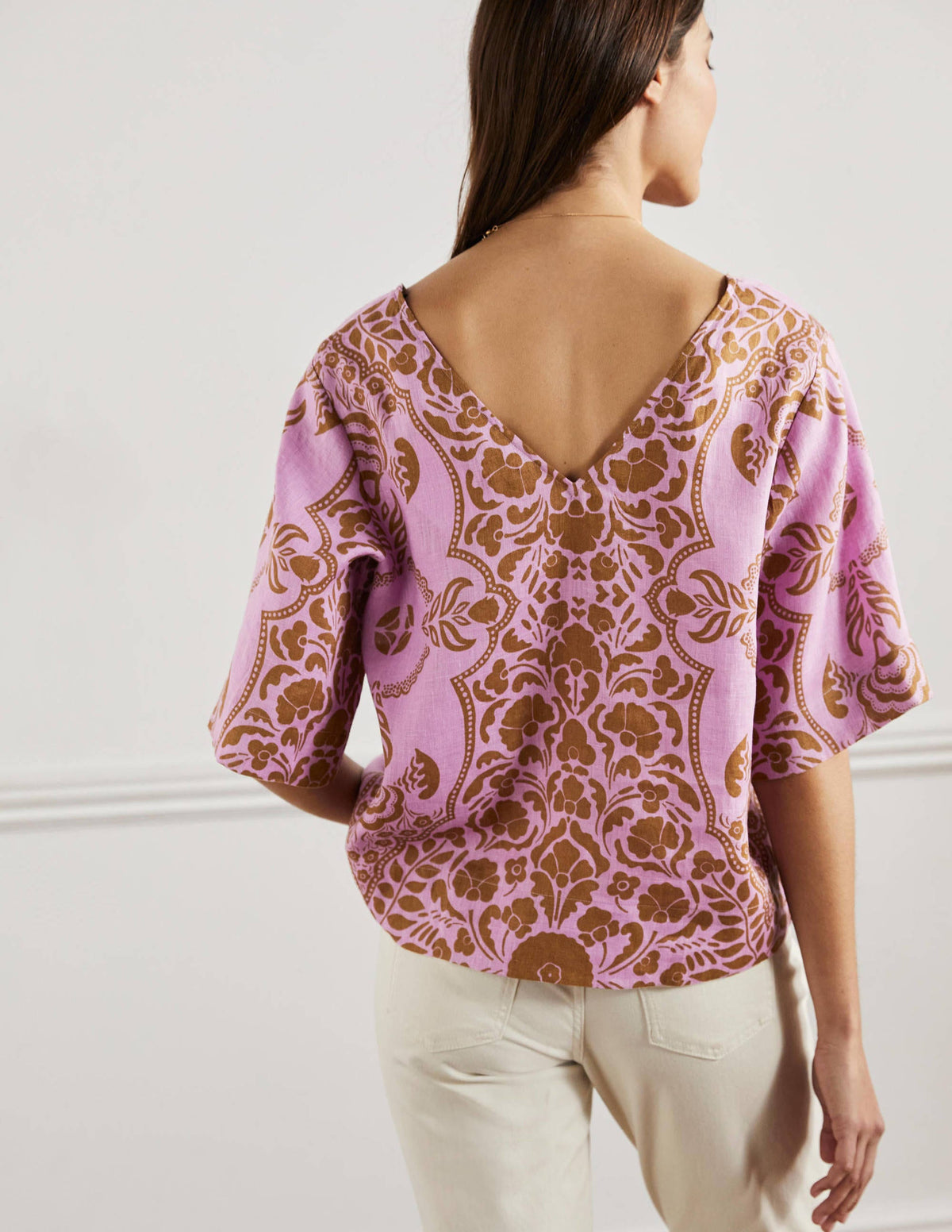 Leinenoberteil mit weiten Ärmeln-Violett, Blumenmuster - Image 3