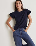 Web-T-Shirt mit Rüschenärmeln-Marineblau