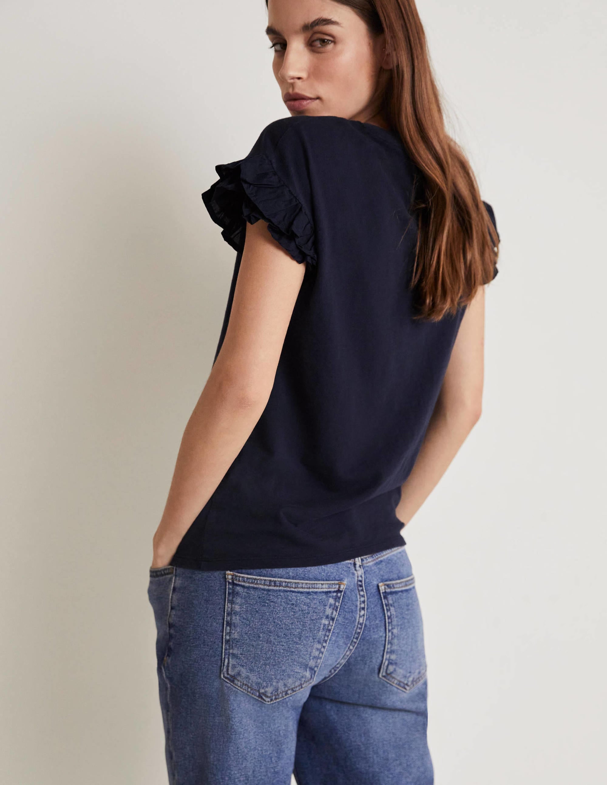 Web-T-Shirt mit Rüschenärmeln-Marineblau - Image 5