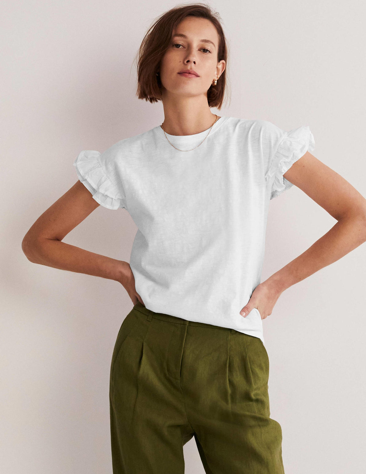 Web-T-Shirt mit Rüschenärmeln-Weiß - Image 1