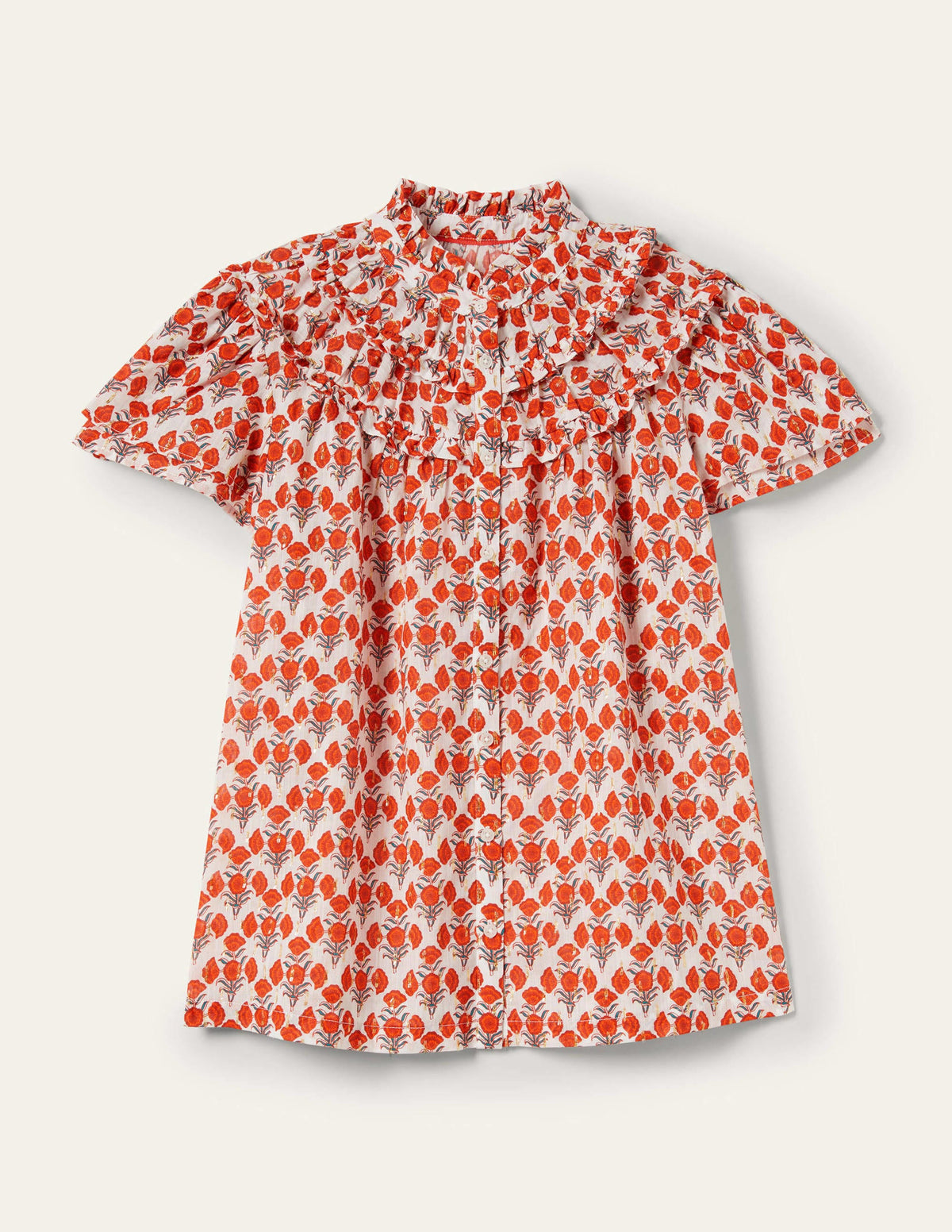 Metallic-Bluse mit Raffungen-Chili-Rot, Geometrisches Blumenmuster - Image 8