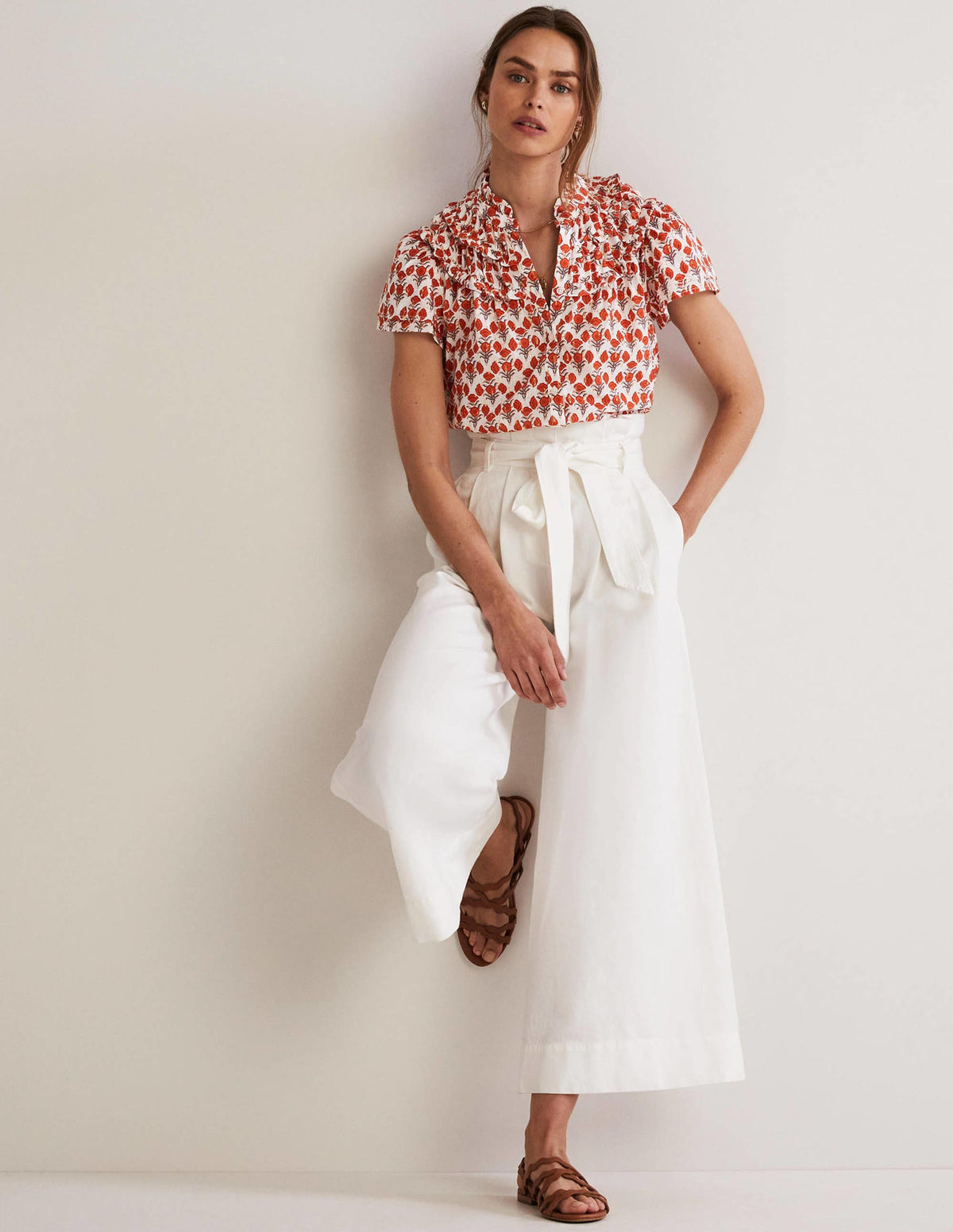 Metallic-Bluse mit Raffungen-Chili-Rot, Geometrisches Blumenmuster - Image 6
