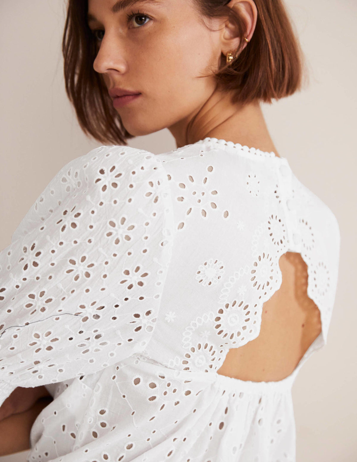 Top en broderie anglaise avec découpes-Blanc - Image 2
