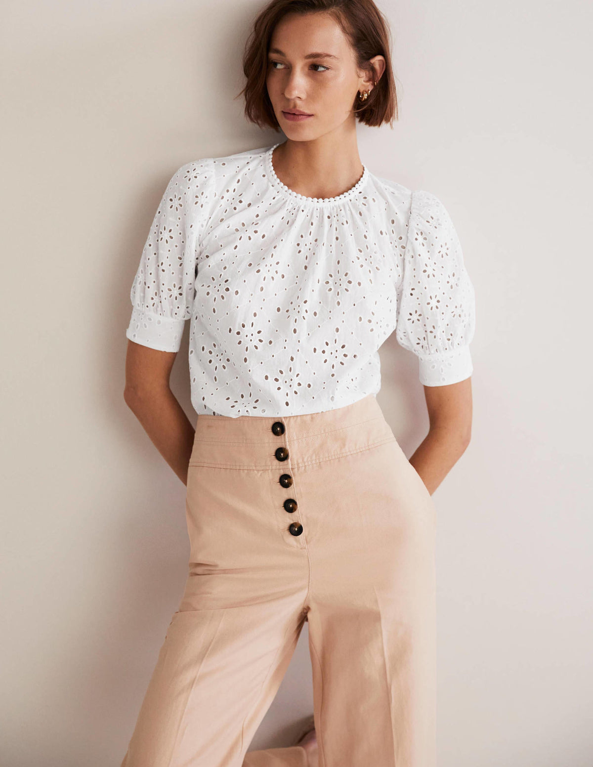 Top en broderie anglaise avec découpes-Blanc - Image 3