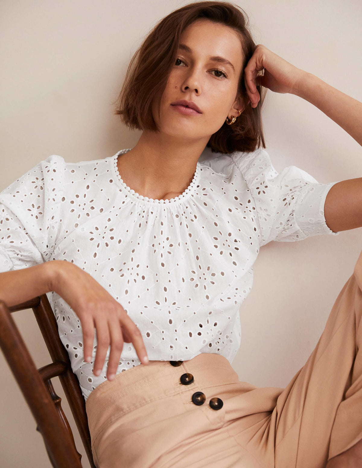 Top en broderie anglaise avec découpes-Blanc - Image 5
