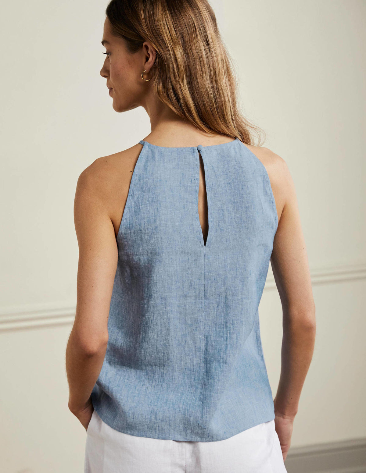 Neckholder-Top aus Leinen-Faux-Uni - Image 3