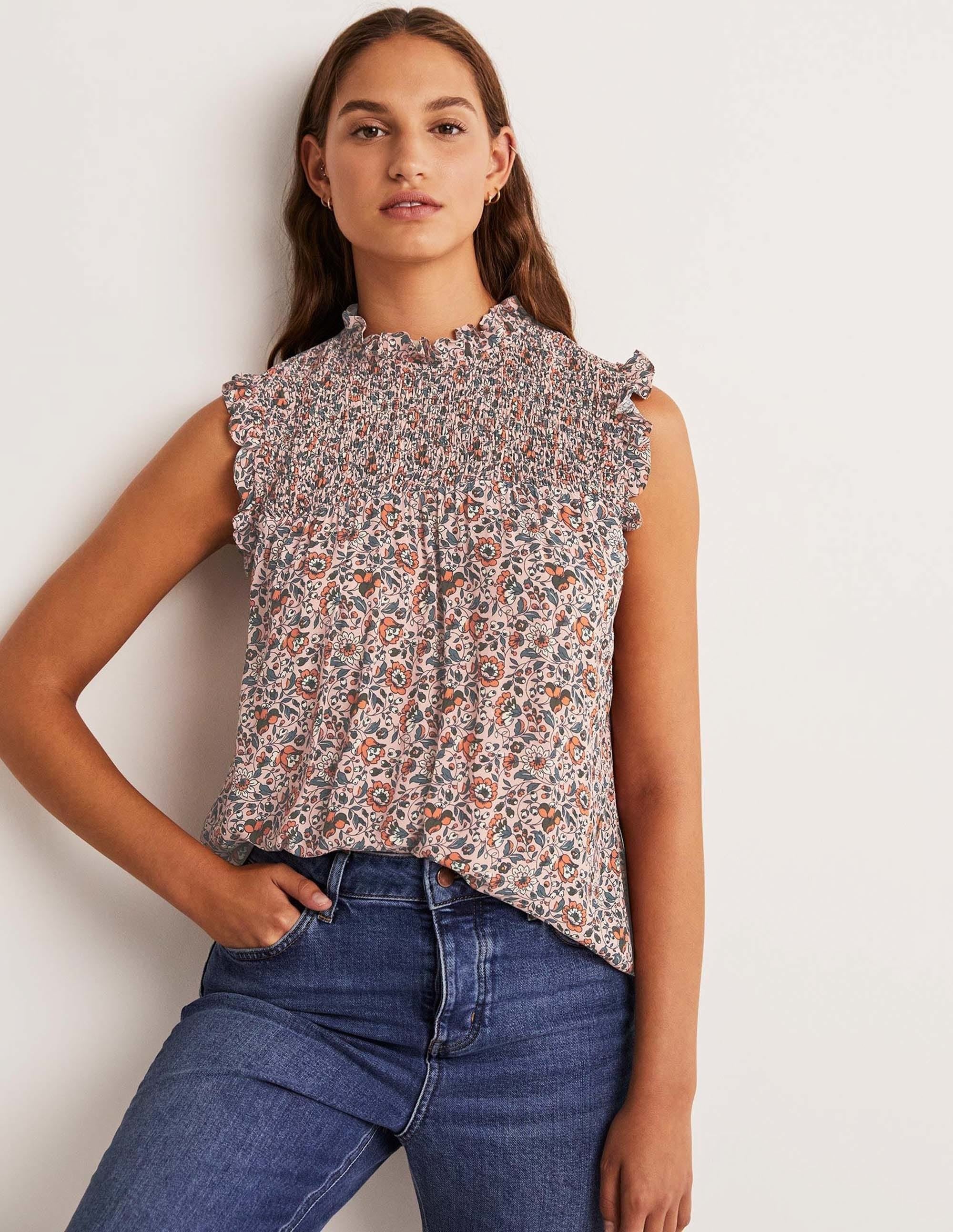 Sleeveless Smocked Top-Milkshake, Botanic Meadow - Image 5