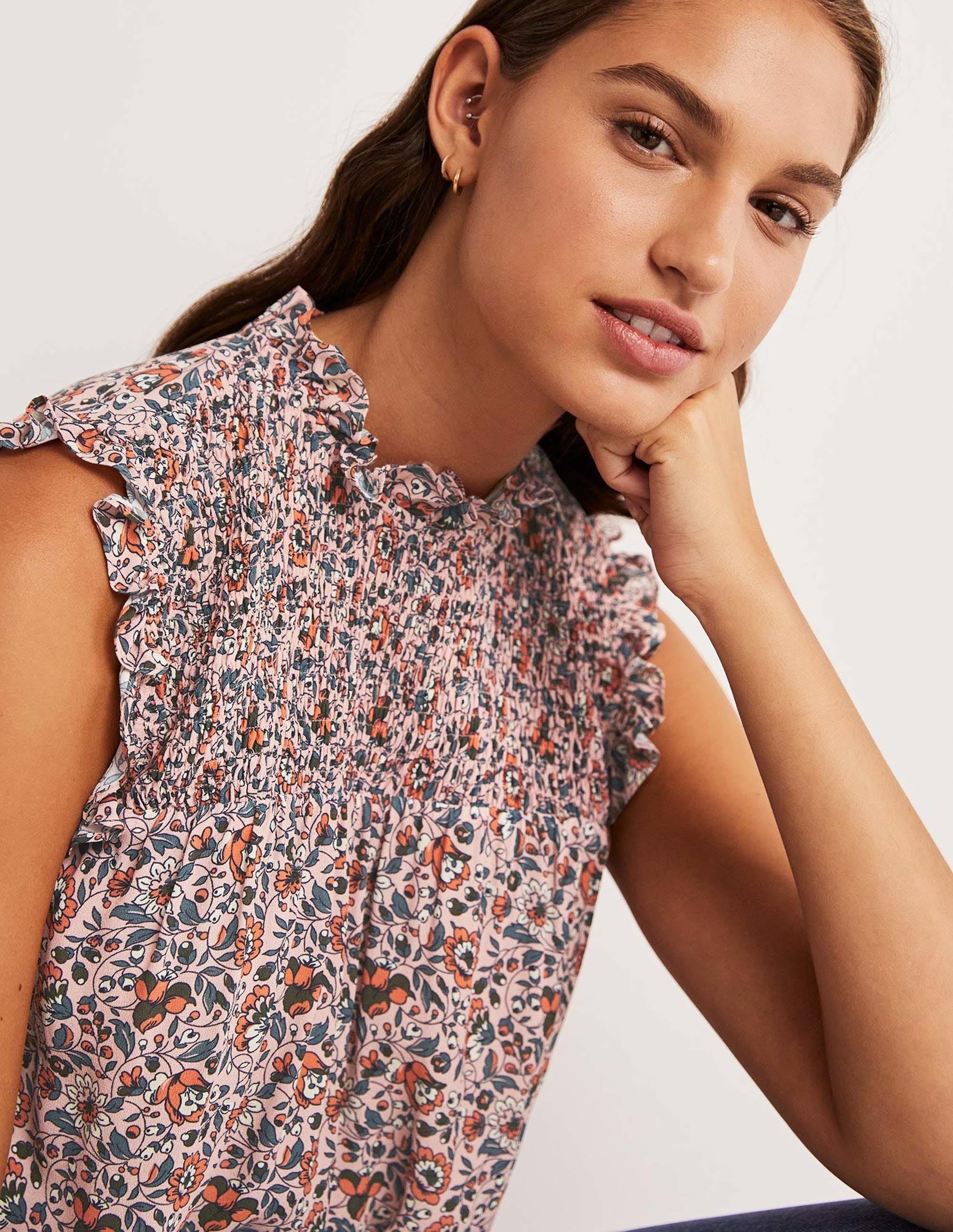 Sleeveless Smocked Top-Milkshake, Botanic Meadow - Image 6