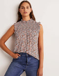Sleeveless Smocked Top-Milkshake, Botanic Meadow