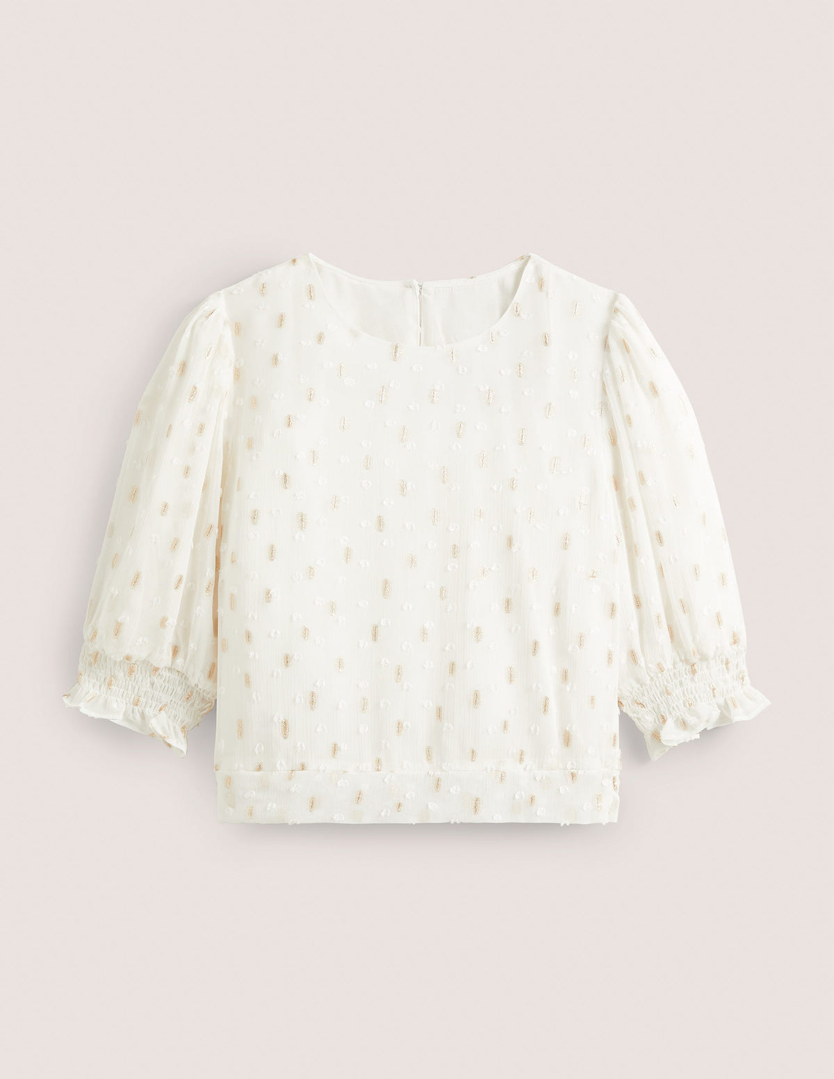 Cropped Metallic Smocked Top-Ivory and Gold Clip - Image 6