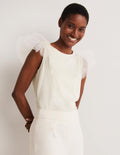 Tulle Shoulder Jersey Top-Ivory
