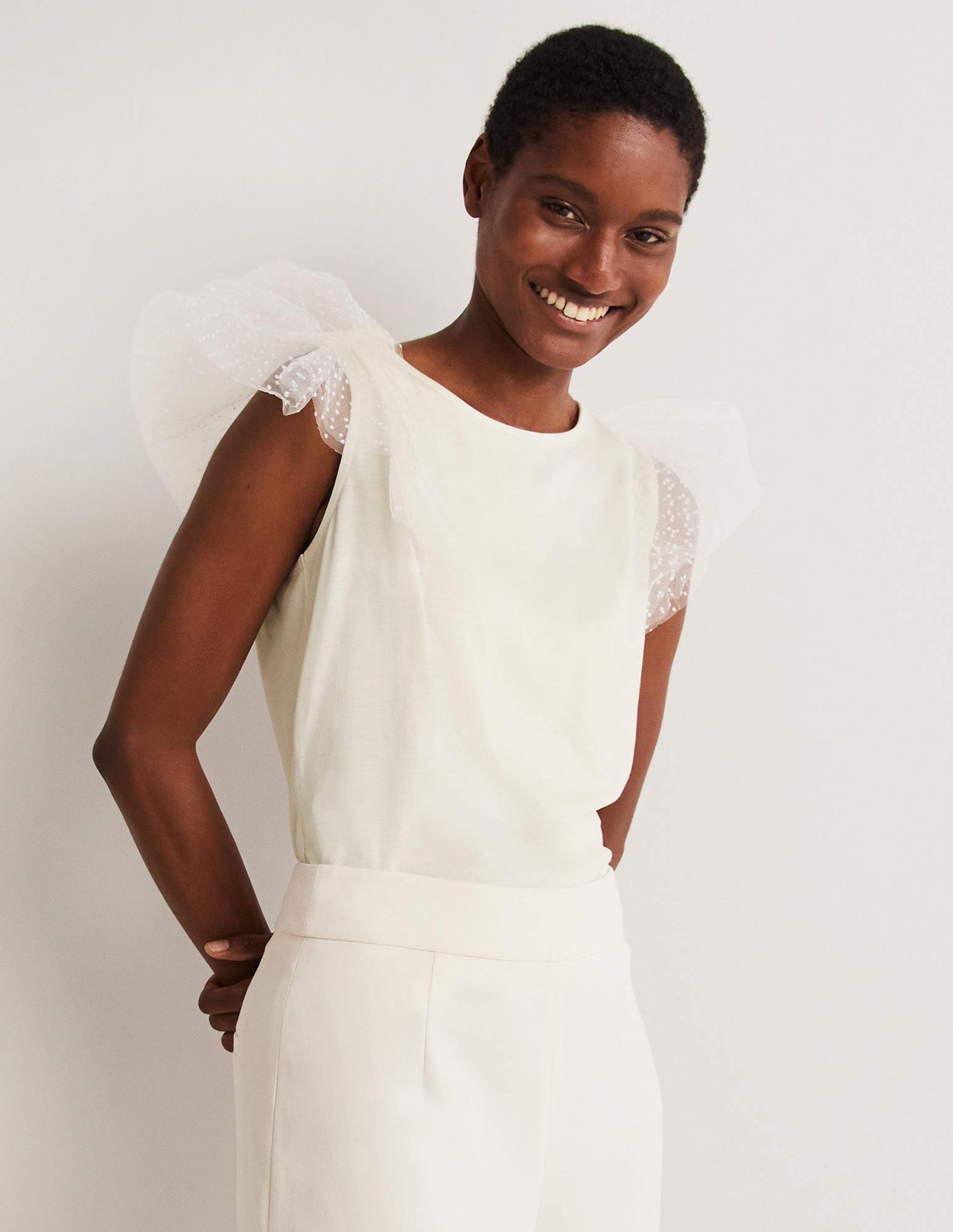 Tulle Shoulder Jersey Top-Ivory-1