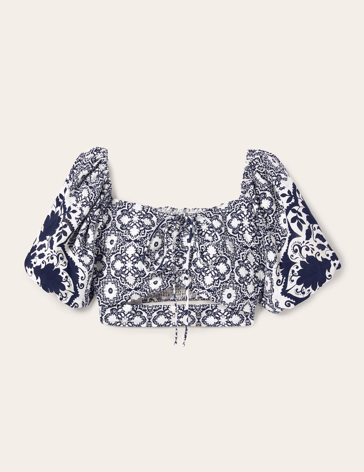 Kurz geschnittenes Neckholder-Oberteil mit Cut-out-Navy, Bloomsbury-Muster - Image 5
