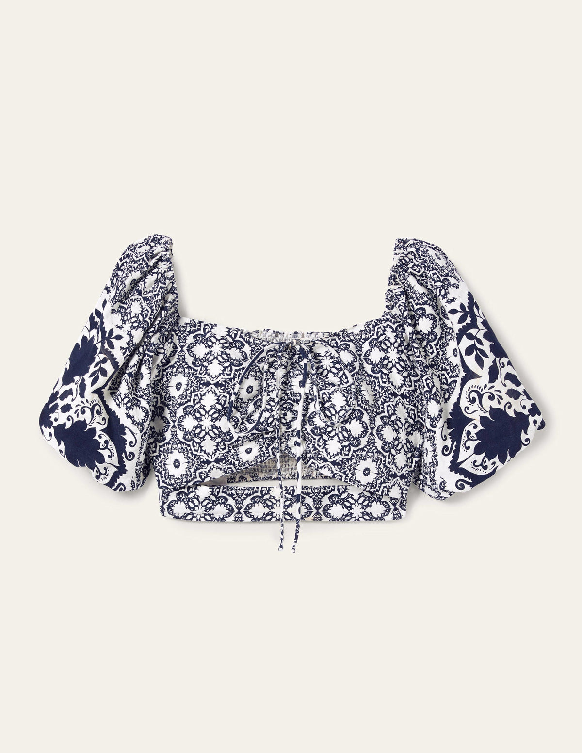 Kurz geschnittenes Neckholder-Oberteil mit Cut-out-Navy, Bloomsbury-Muster-9