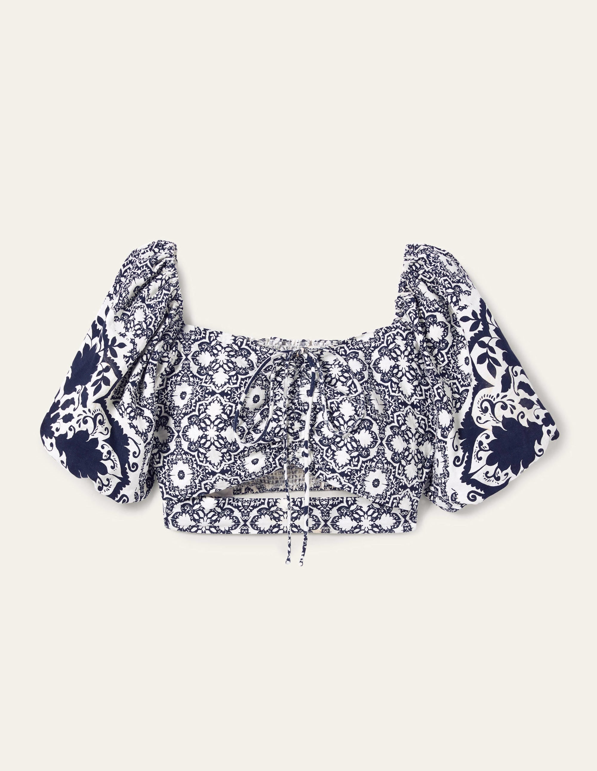 Kurz geschnittenes Neckholder-Oberteil mit Cut-out-Navy, Bloomsbury-Muster - Image 9