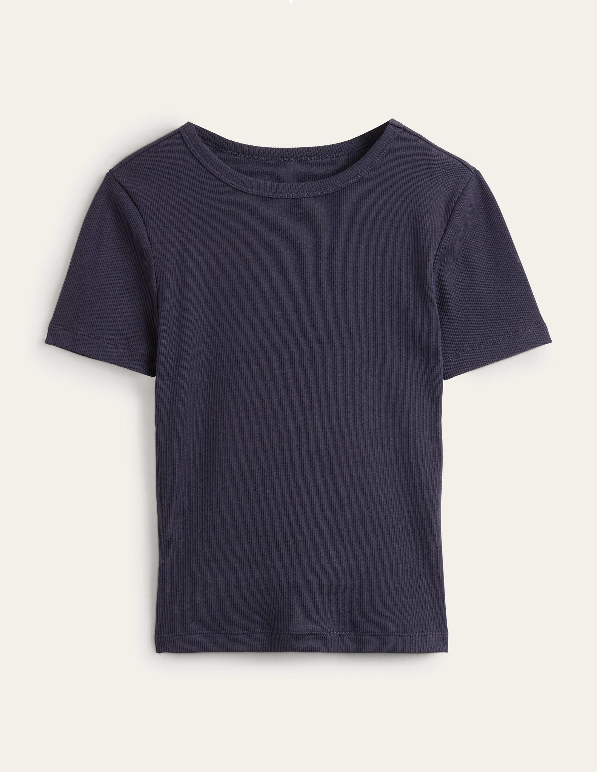 T-Shirt aus Baumwoll-Rippstrick-Marineblau - Image 5