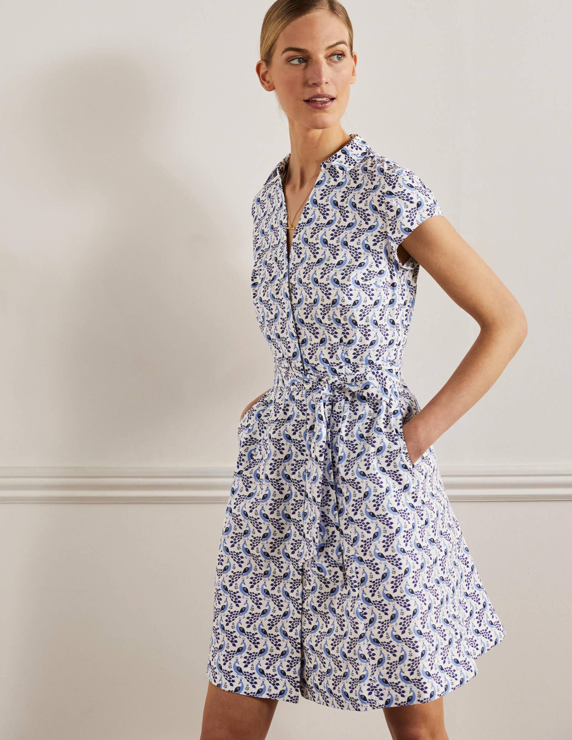 Short Sleeve Shirt Dress-Hyacinth, Paradise Peacock - Image 1