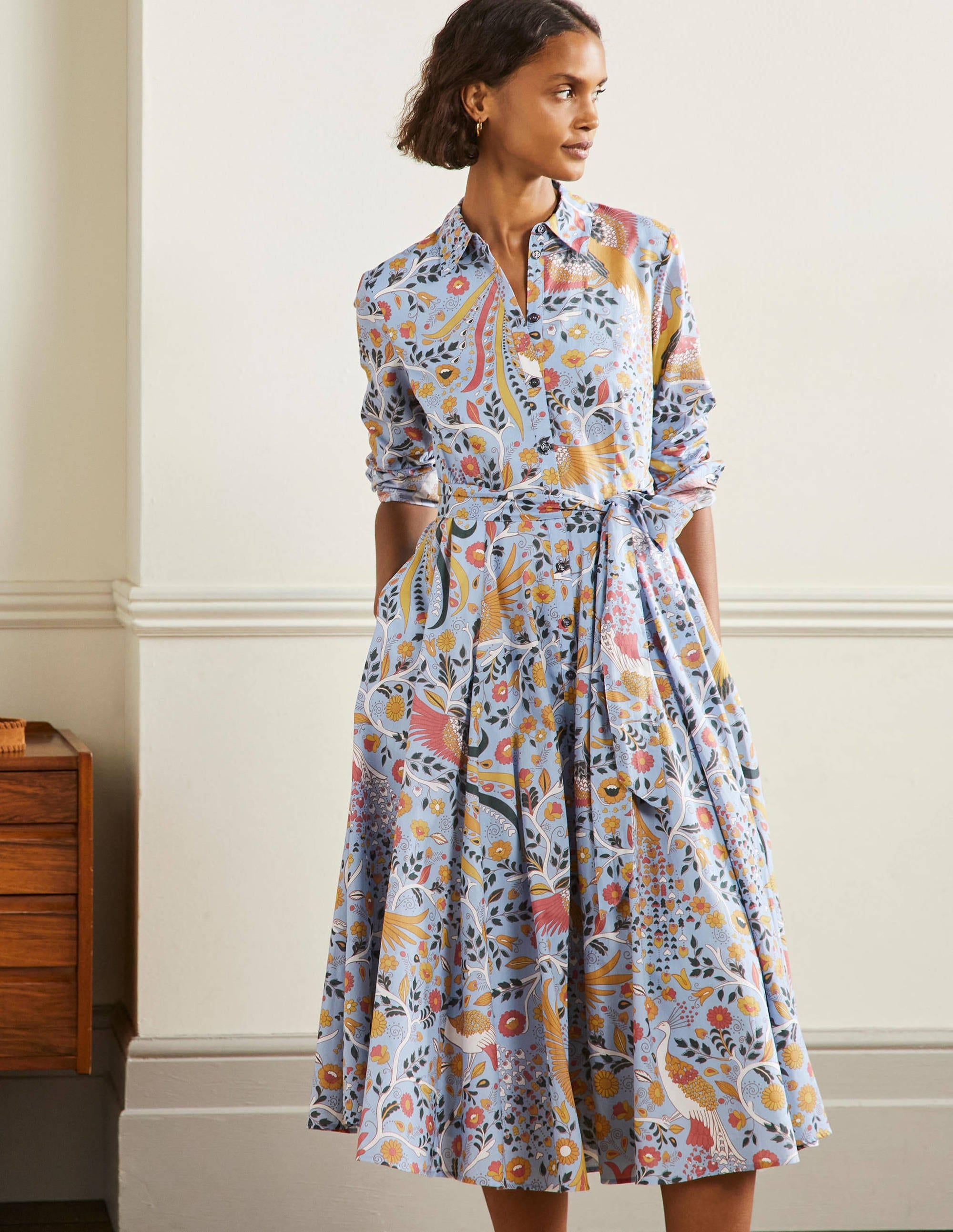 Kitty Midi-Hemdblusenkleid-Graublau, Bezaubernder Pfau - Image 1