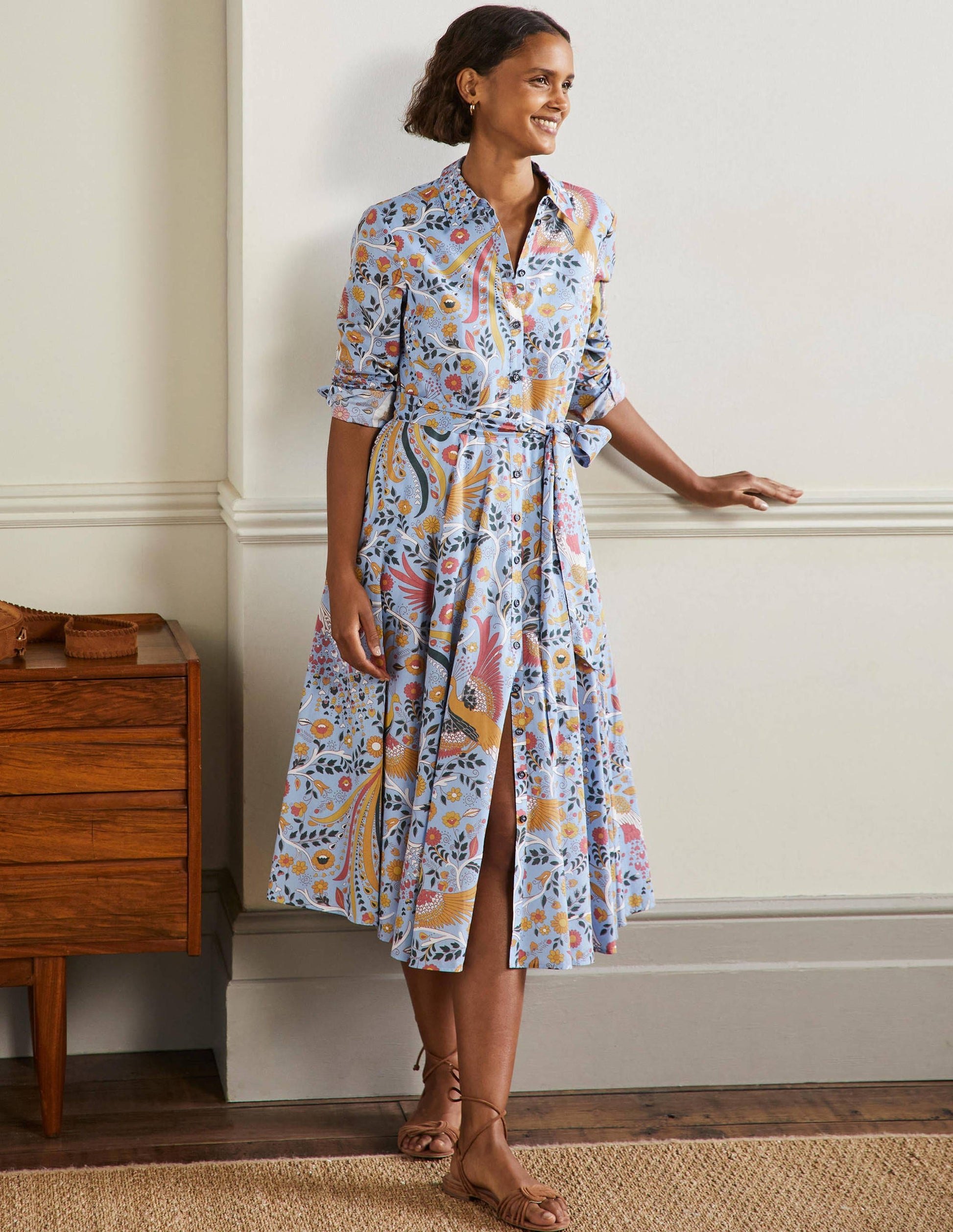 Kitty Midi-Hemdblusenkleid-Graublau, Bezaubernder Pfau-4
