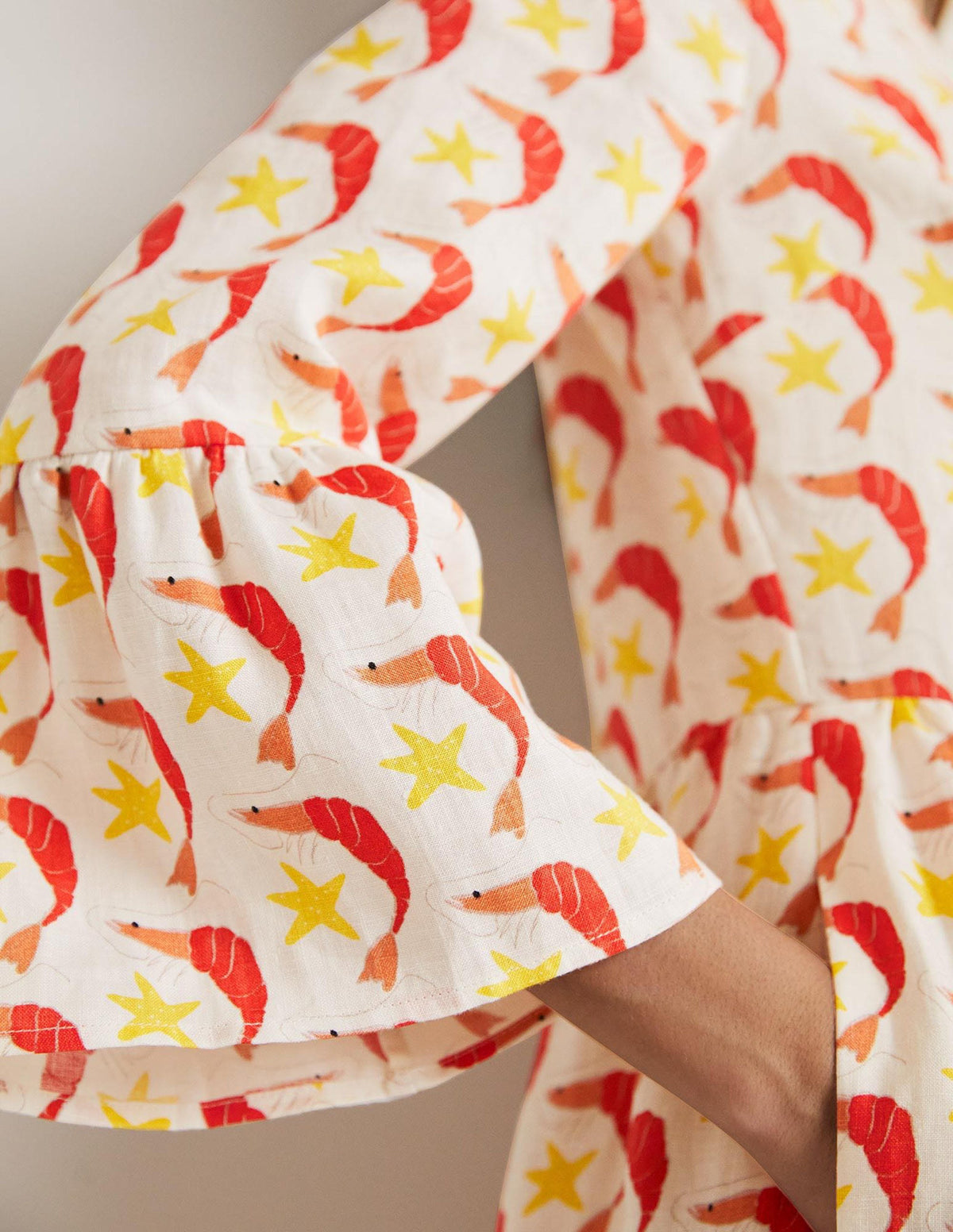 Lässiges Stufenkleid aus Leinen-Naturweiß, Garnelen-4