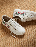 Turnschuhe aus Baumwollleinen-Ecru, Erdbeeren