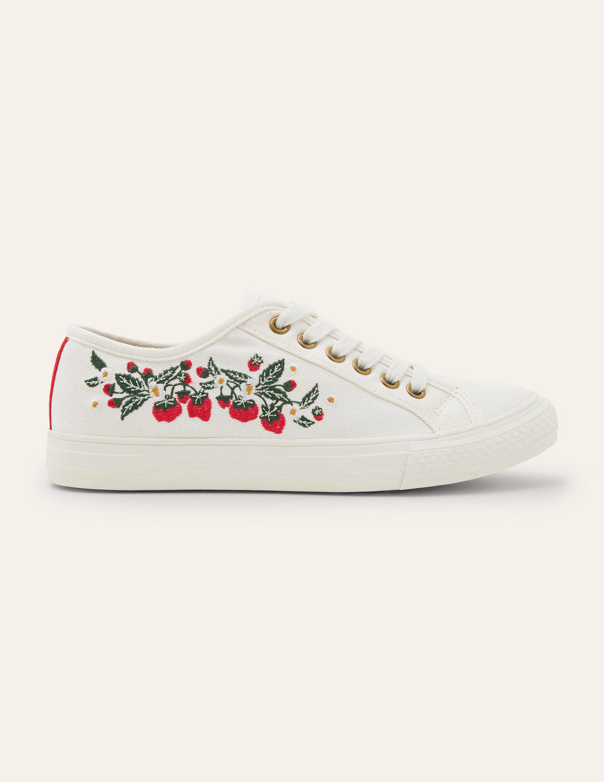 Turnschuhe aus Baumwollleinen-Ecru, Erdbeeren-2