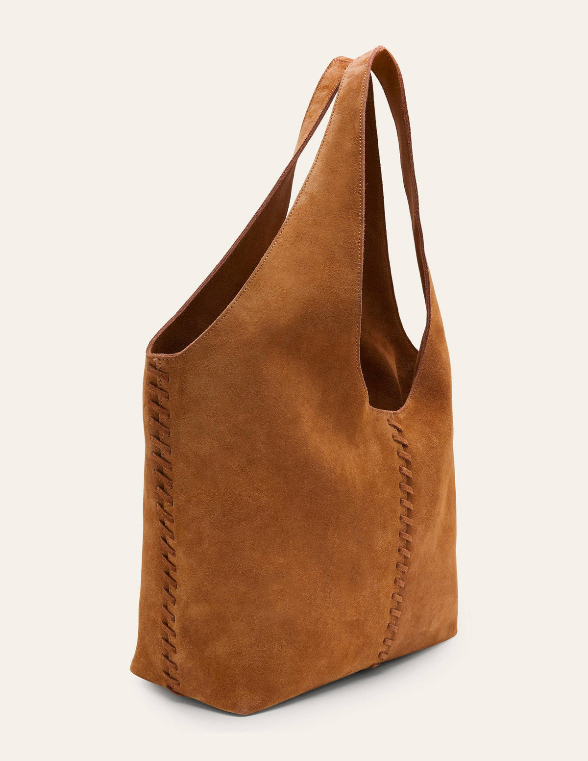 Beuteltasche aus Veloursleder mit Ziernähten-Hellbraun - Image 4