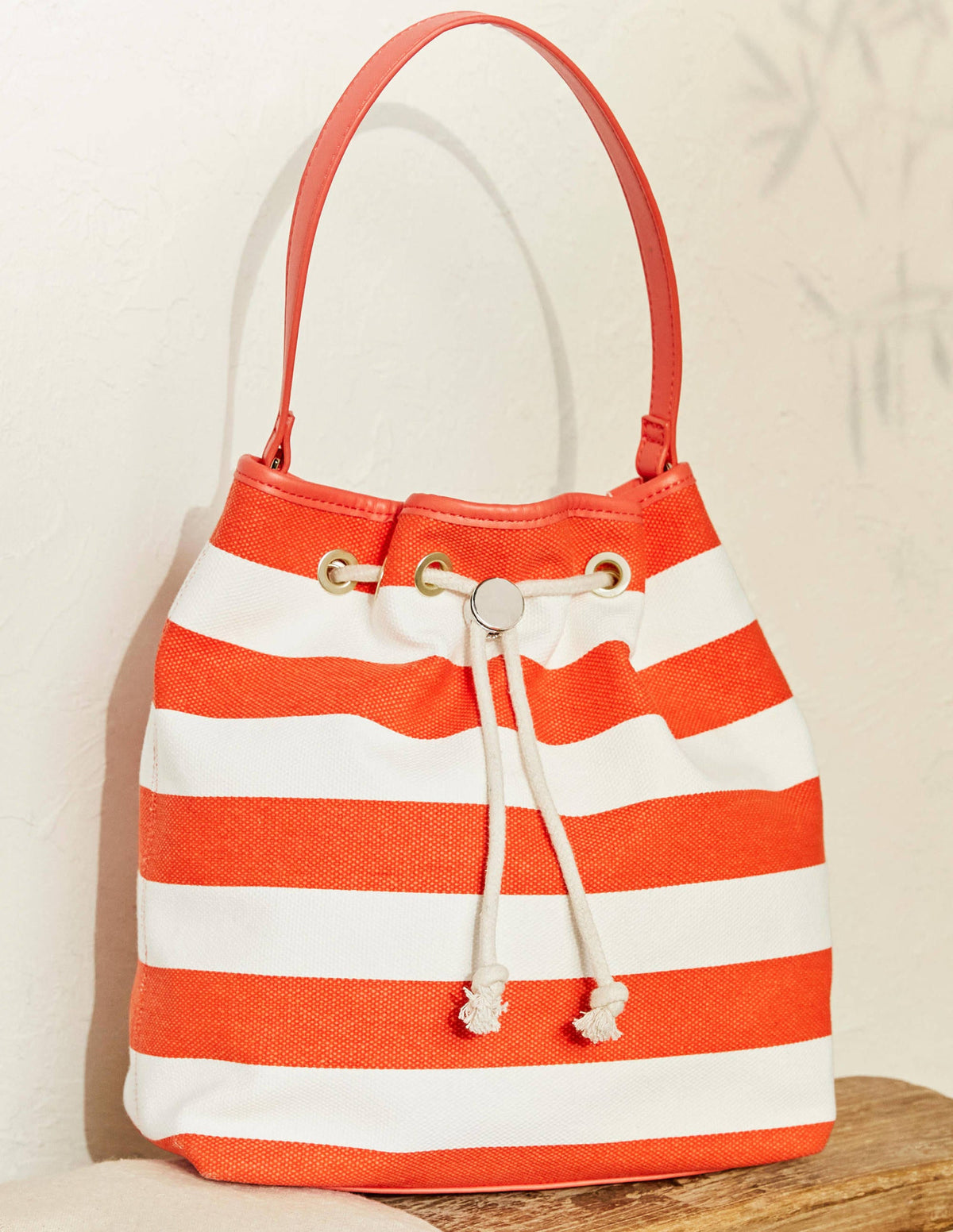 Sac seau en toile avec cordon de serrage-Rouge pétard/bleu littoral - Image 1