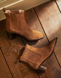 Chelsea-Boots aus Veloursleder mit rundem Absatz-Tabakbraun