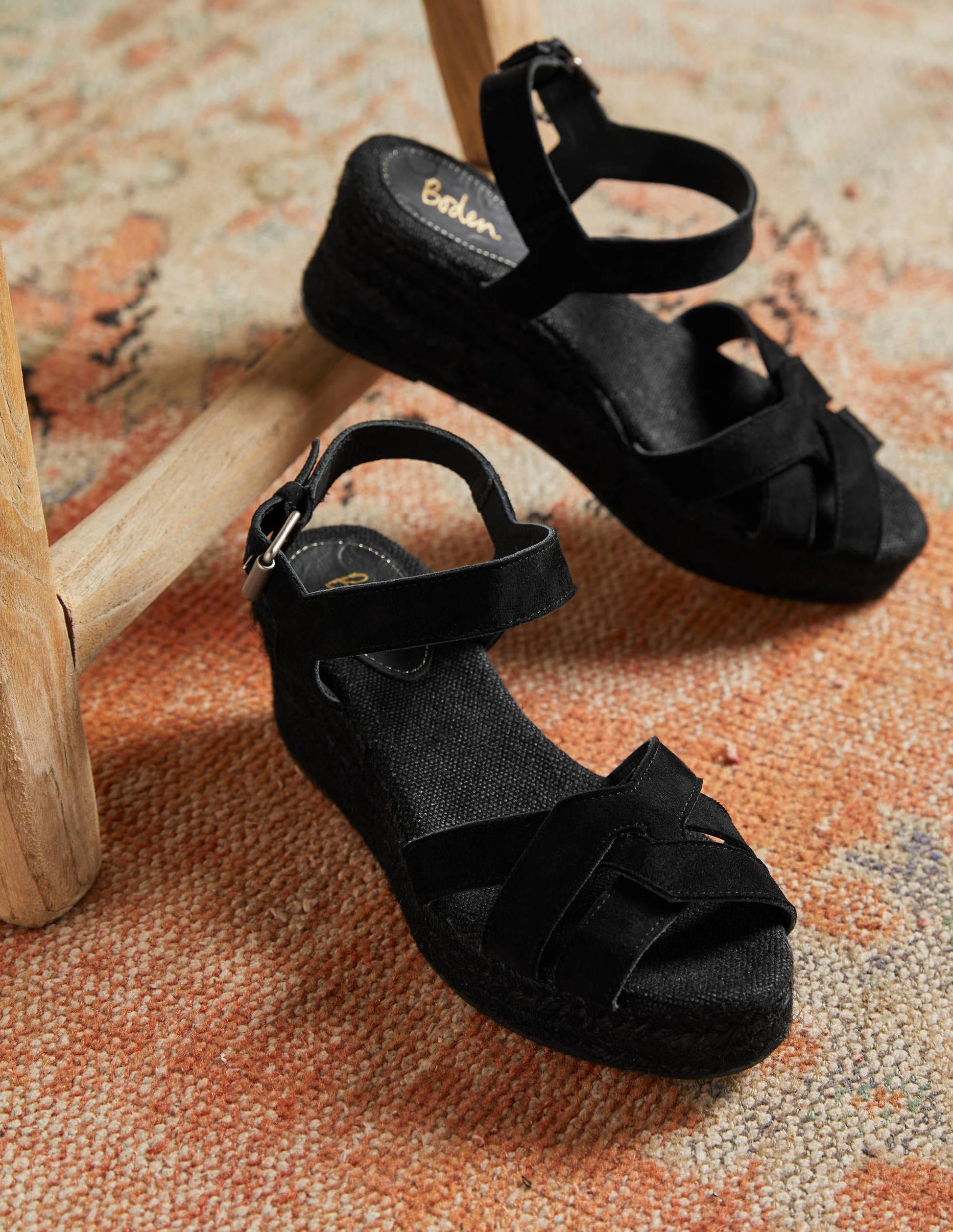 Geometrische Espadrilles mit Keilabsatz-Schwarz-1