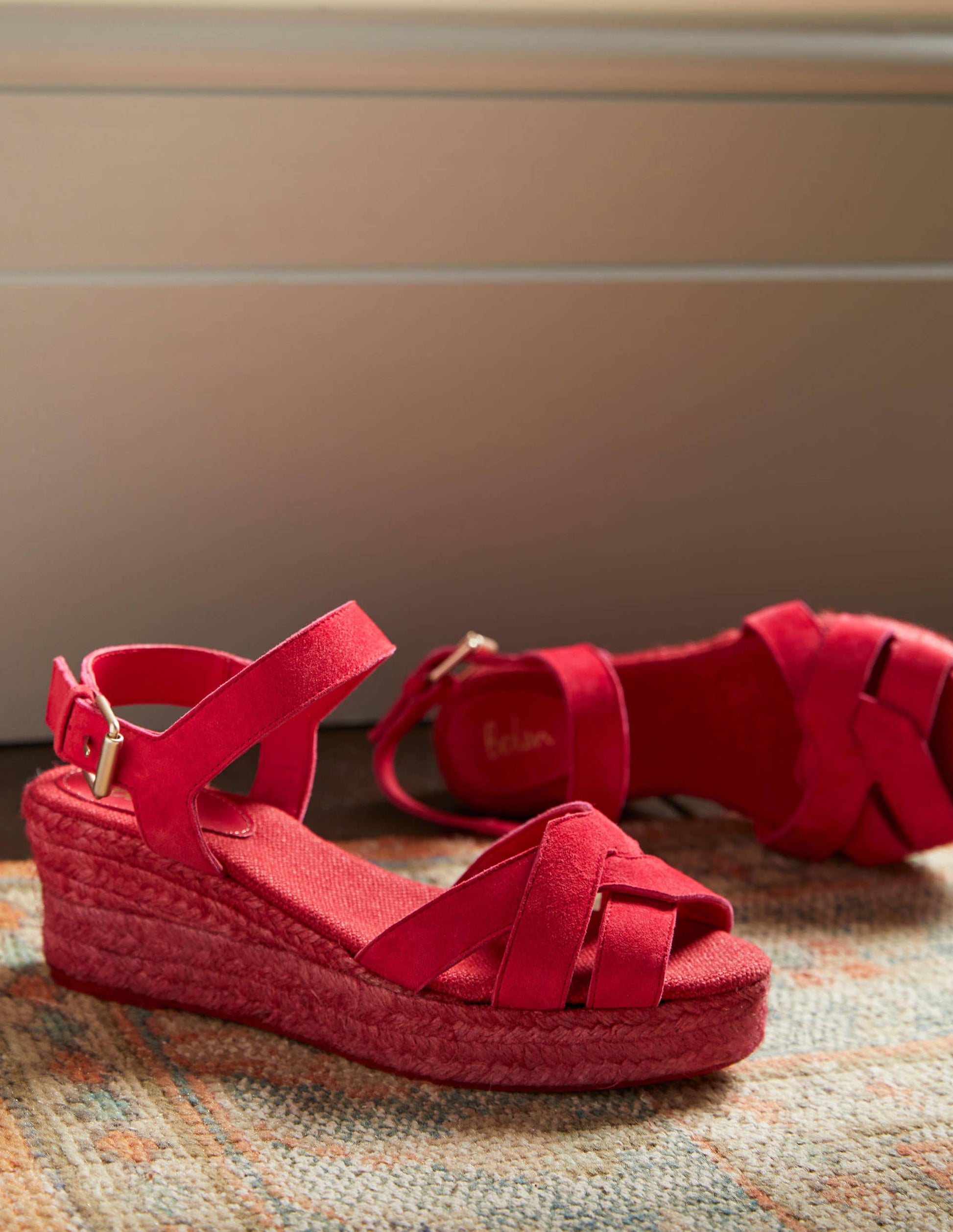 Geometrische Espadrilles mit Keilabsatz-Helles Mohnblumenrot-1