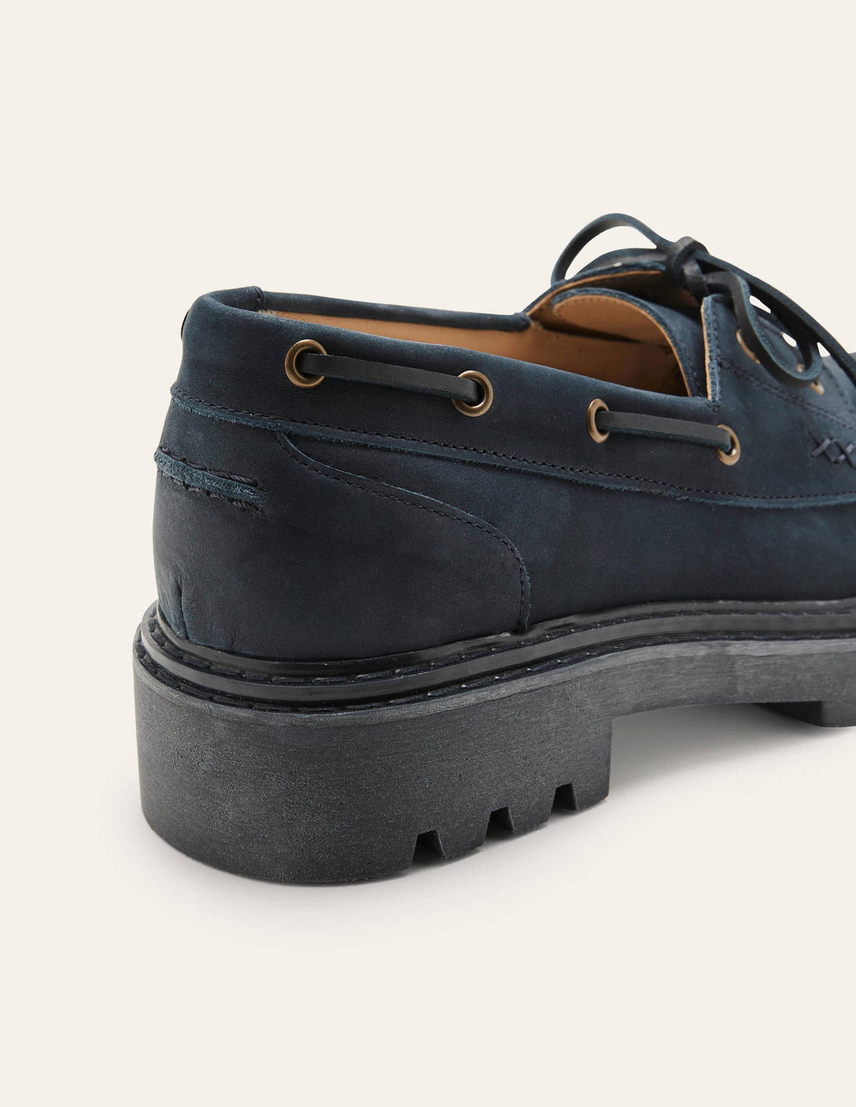 Chunky Sole Leather Deck Shoes-Navy - Image 3